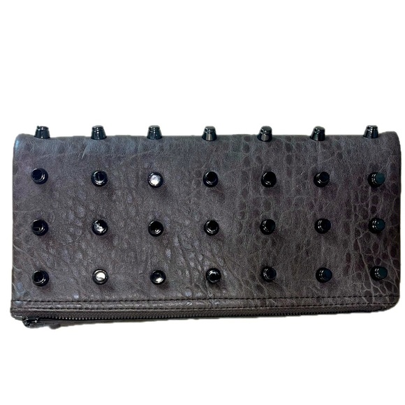 Urban Expressions Studded Foldover Clutch, Brown - Picture 3 of 13
